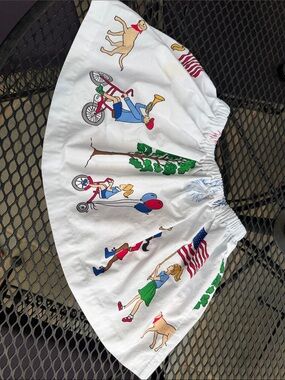 Eleanor Rose White Cotton Skirt with Patriotic & Playful Cartoon Print